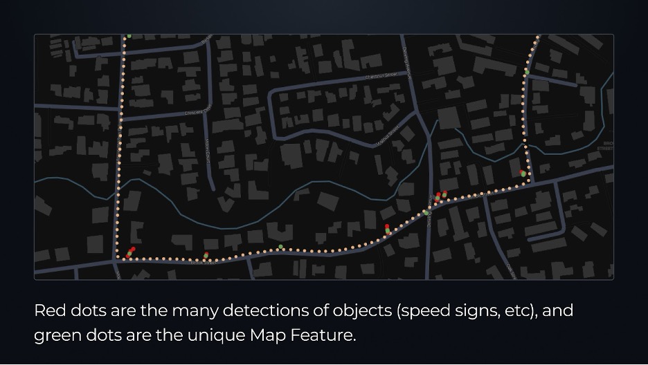 Map feature detections along a drive path